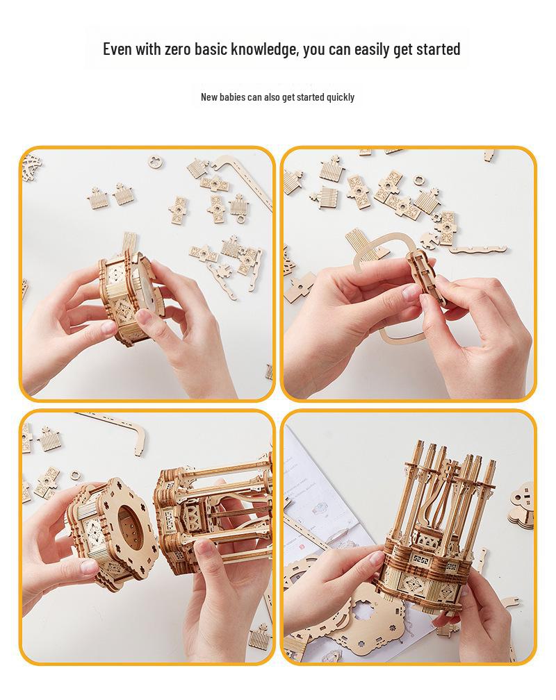 3D Retro Lantern Puzzle: Wooden DIY Educational Toy