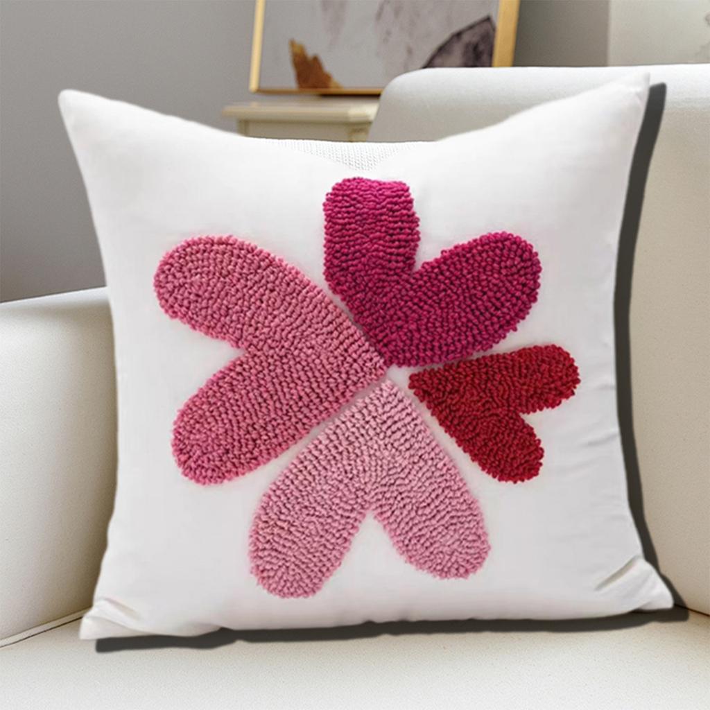 Redness Heart Embroidery Pillows Cover, Cotton Canvas Cushions Case for Home and Office Decoration