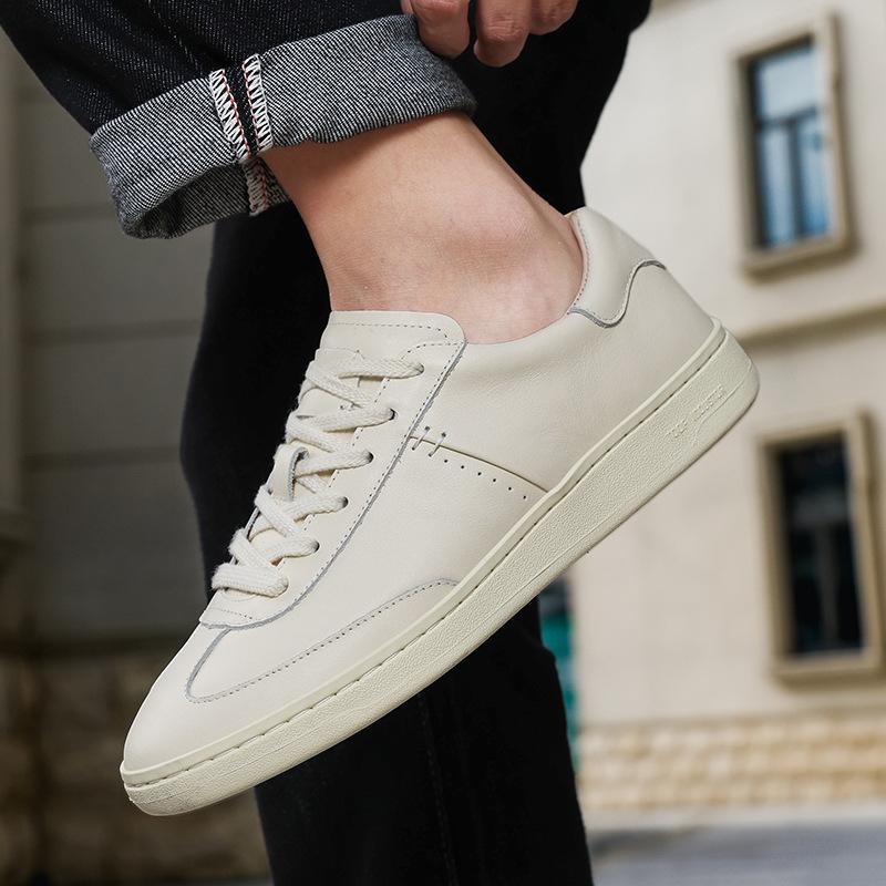Soft Sole Versatile White Shoes Men's First Layer Leather Board Shoes Fashion Business Casual Leather Shoes Men's High-end Men's Shoes