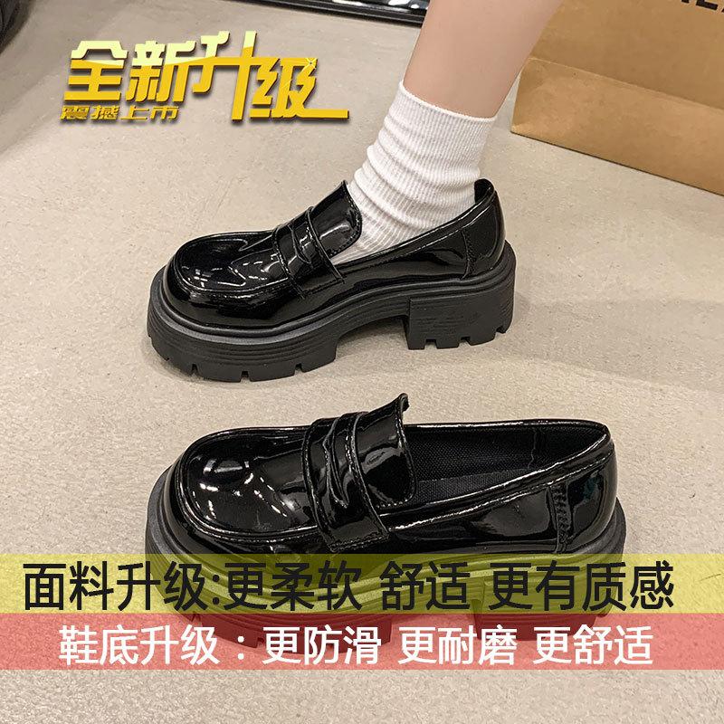 

Loafer women s new black leather shoes for spring and autumn in 2025, thick heels, retro British-style black platform shoes 35