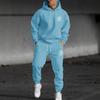 Men's Casual Solid Color -printed Sweatshirt Set, Men's Fleece Hooded Drawstring Sweatshirt And Sweatpants Two-piece Set