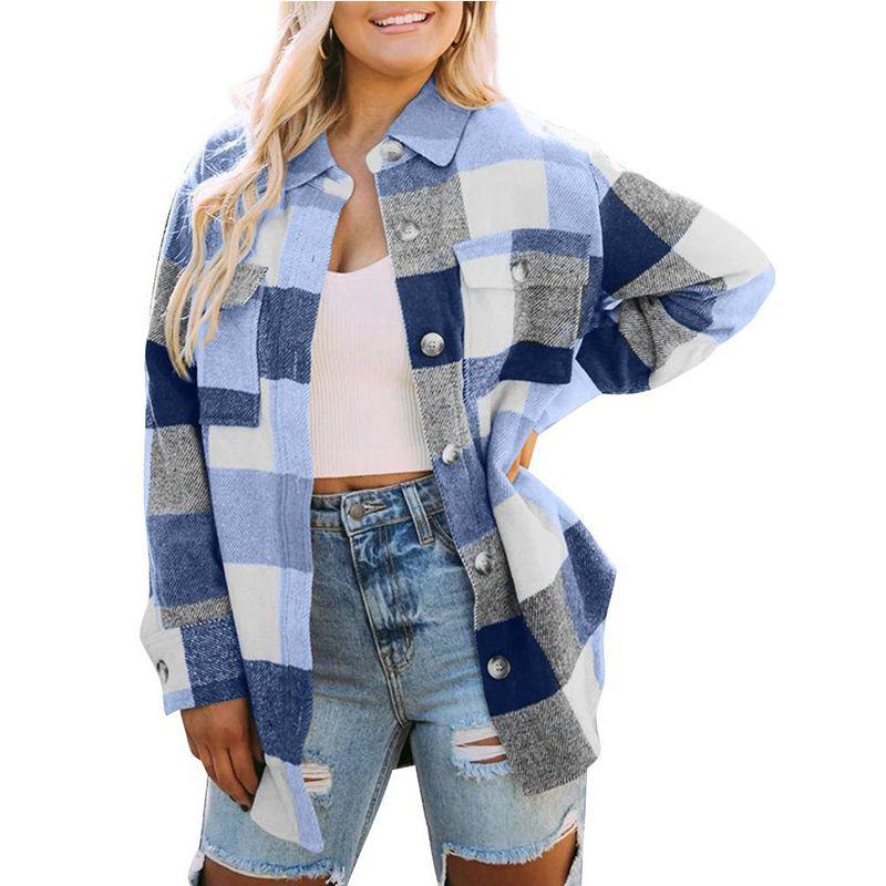 New New Plaid Shirt Single Brewed Jacket Women Woolen Coat