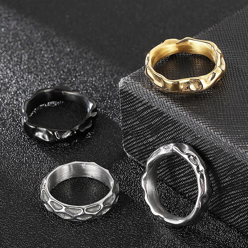 Ring, European and American Creative Personality Irregular Wave Men's Titanium Steel Ring