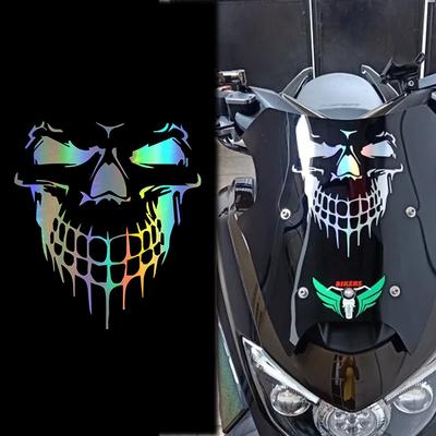 Skull Head Motorcycle Reflective/Laser Rainbow Stickers Decor Moto Helmet Motor Bike Scooter Body Windshield Accessories Decals