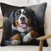Modern Bernese Mountain Dog Pillow Cover With Realistic Berner Dog Face Design, Zipper Closure For Home, Office, Car Decor