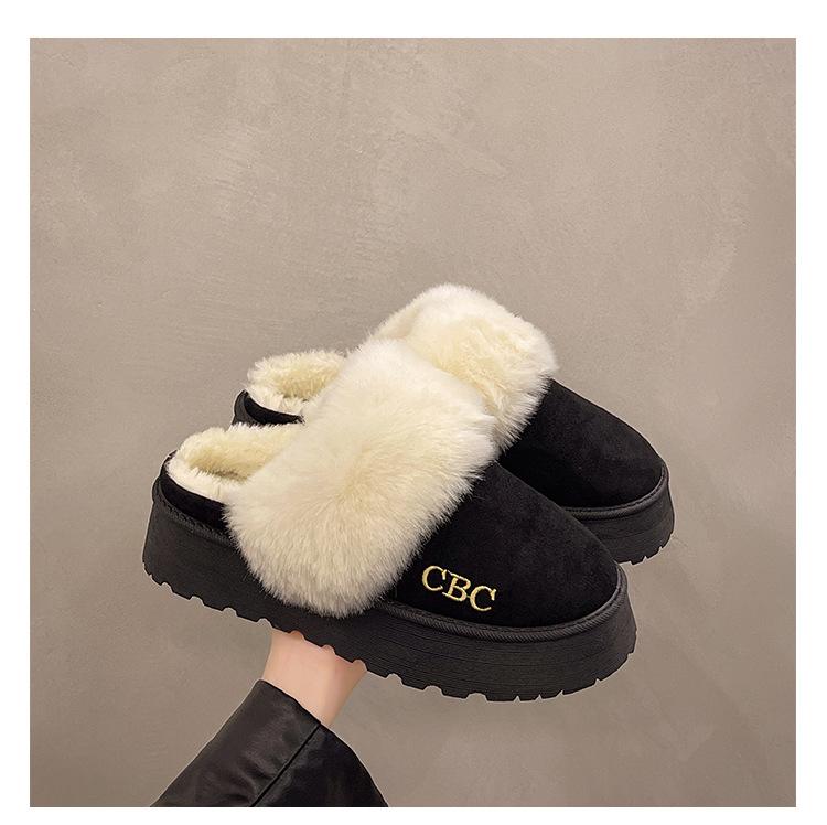 Baotou half-tray cotton slippers women's new winter velvet thickened home thick-soled snow boots
