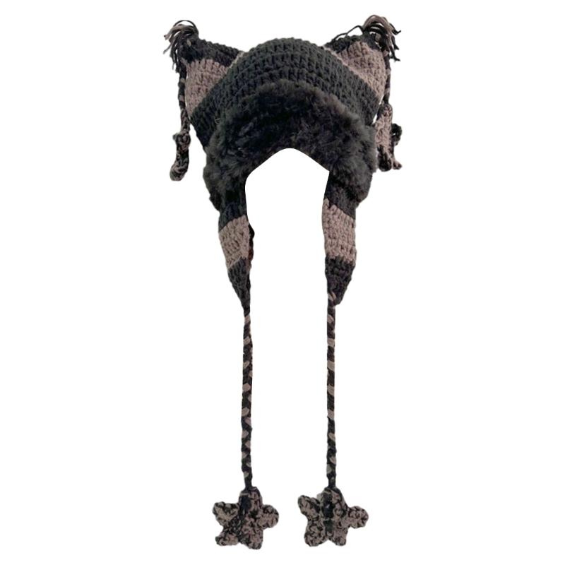 Winter Knitted Bucket Hat For Girl Outdoor Thick Warm Star Caps Cat Ear Hat for Womens Teens Girls Sunscreen Star Caps