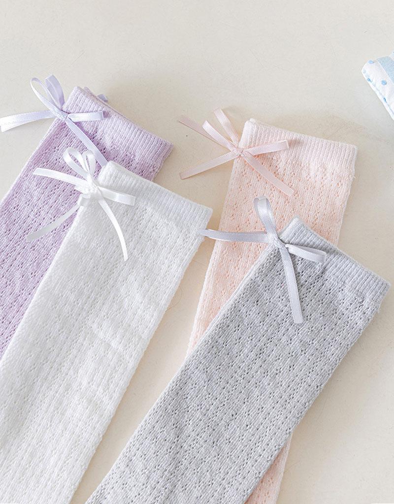 Summer Girls Hollow Mesh Bow Knee High Socks 3-8T Comfortable Breathable Children Stockings 4 Colors