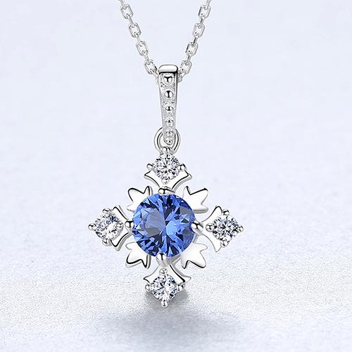 Fashion Jewelry Blue/Green Simulated Gemstone 925 Sterling Silver Flower Pendant Necklace for Women Wife Mom Girlfriend Gifts