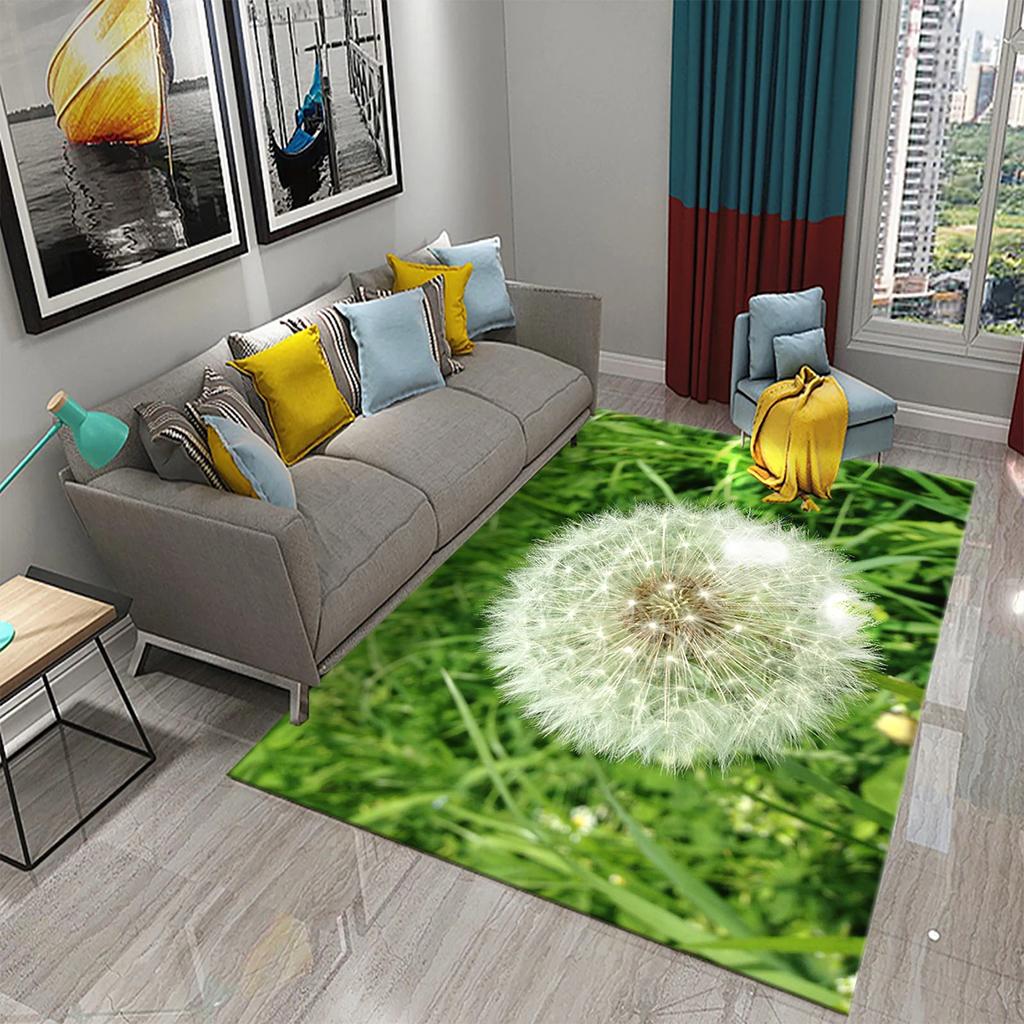 3D Löwenzahn Muster Teppich Fußmatte Rutschfest Badezimmer Schlafzimmer Wohnzimmer Teppich Fußmatte Küche Hauseingang Bodendekor Geschenke