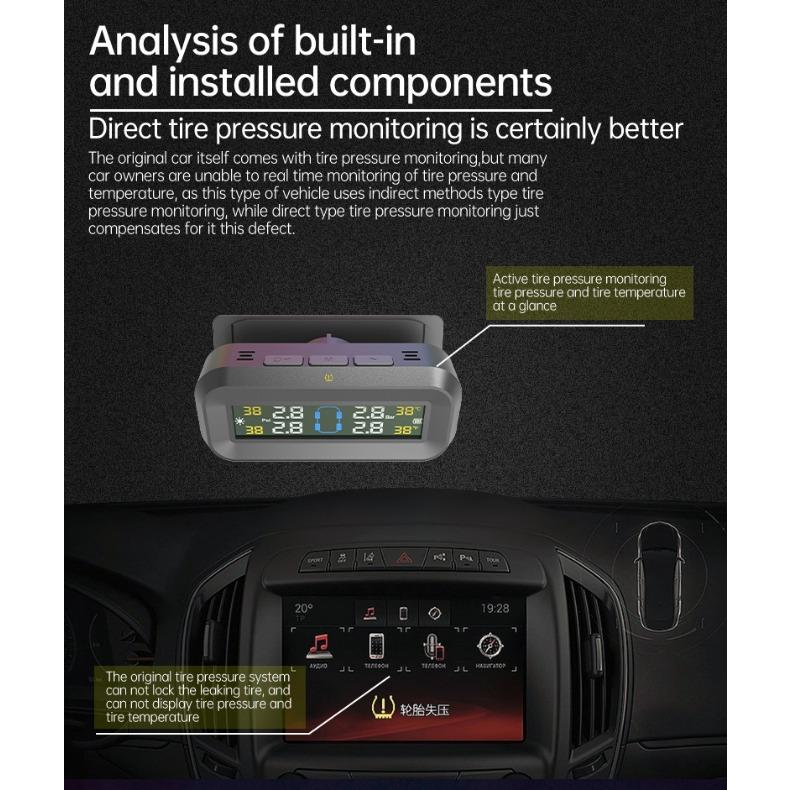 Sistem universal de senzori externi TPMS Solar-USB cu afișaj impermeabil IPX7 - Monitor inteligent al presiunii în anvelope