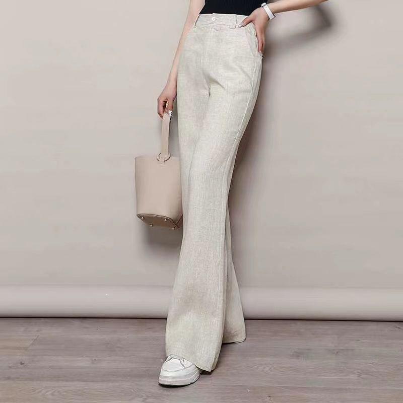 Women's Wide-Leg Cotton-Linen Floor-Length High-Waisted Plus Size Casual Pants