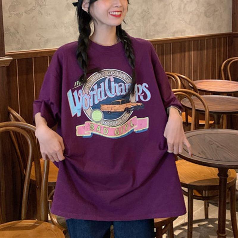 White T-shirt for Women's Summer New Korean Style Loose Large Size Harajuku Style Short-sleeved Student Round Neck Top