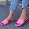 Women Large Size Slippers Korean Style Fashion Square Head Flat Sandals Open Toe Non-slip Lightweight Comfort Shoes