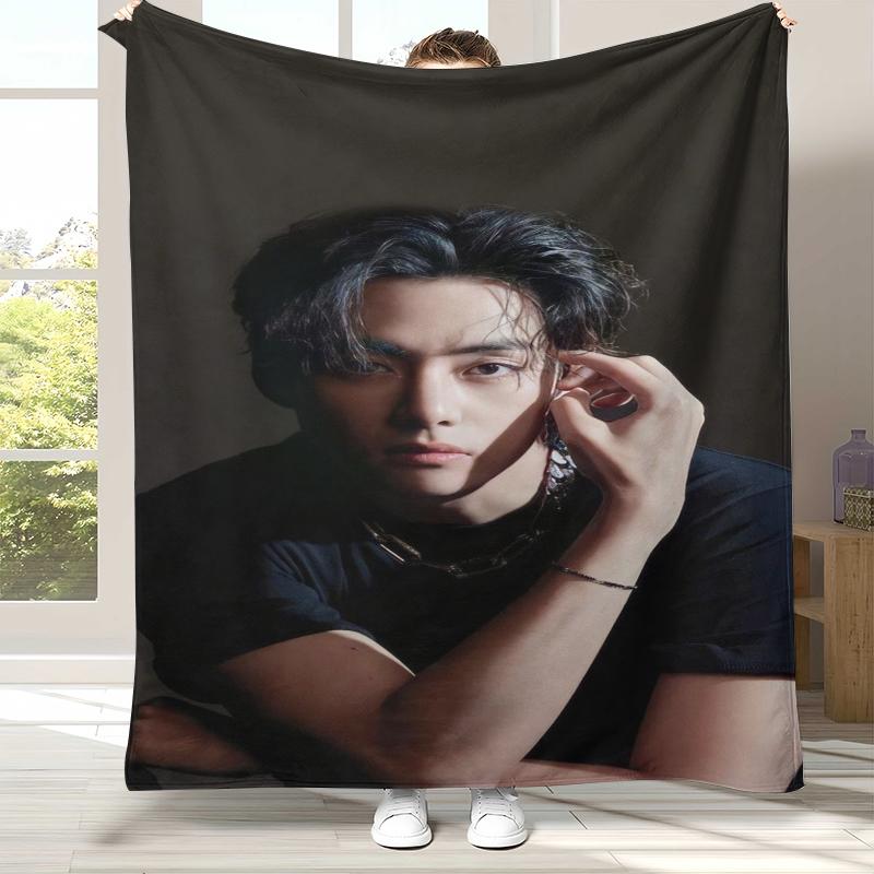 Kim Tae Hyung V Kpop B-BTS Flannel Blanket,Ultra Soft Warm Plush Throw for Home Bedroom Bed Sofa Cover Office Camping Picnic