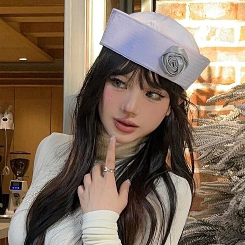 Spring Sunproof Sailor Hat Woman Commutes Captain Hat Camping Taking Photo Sailor Hat with Rose Decals for Girlfriend