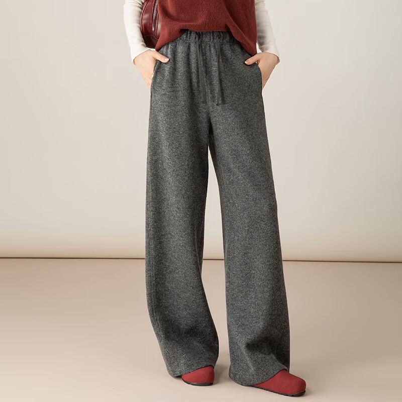 Fanzhen Women's High-Waist Loose Wide-Leg Wool Blend Pants