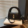 Chic Solid Color Faux Leather Shoulder Bag, Women's Semi Circle Handbag with Snap Lock, Trendy Commute Crossbody Purse CLE