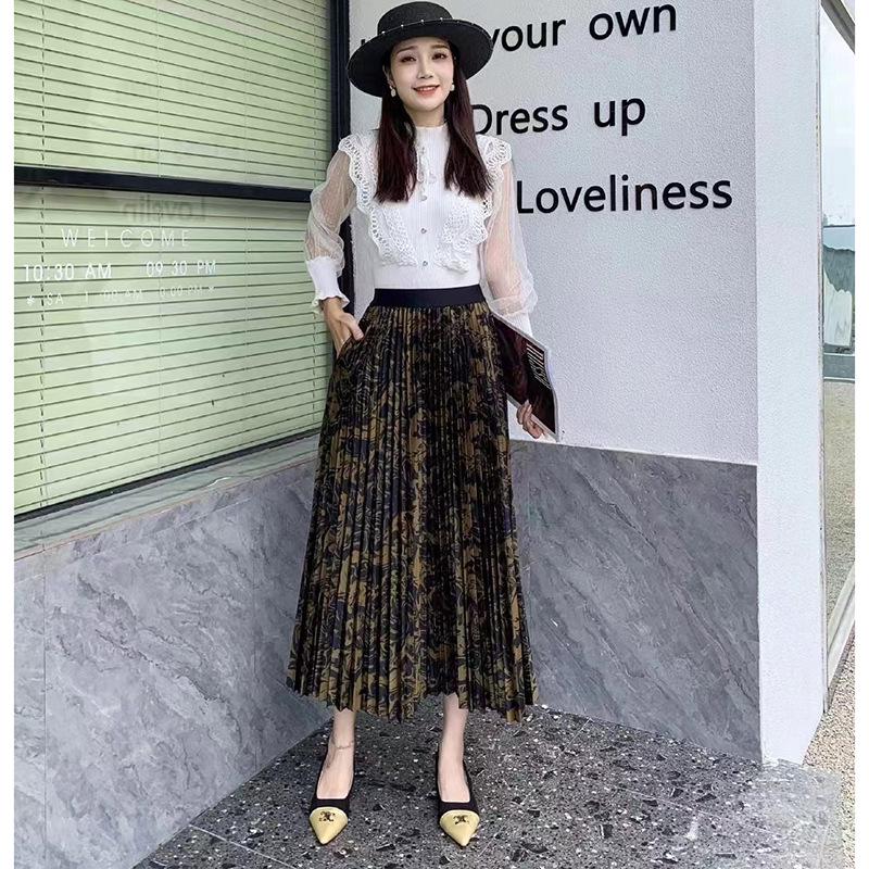 Tencel Printed High-Waist Pleated A-Line Mid-Length Skirt for Autumn/Winter 2023 (Style 8005)