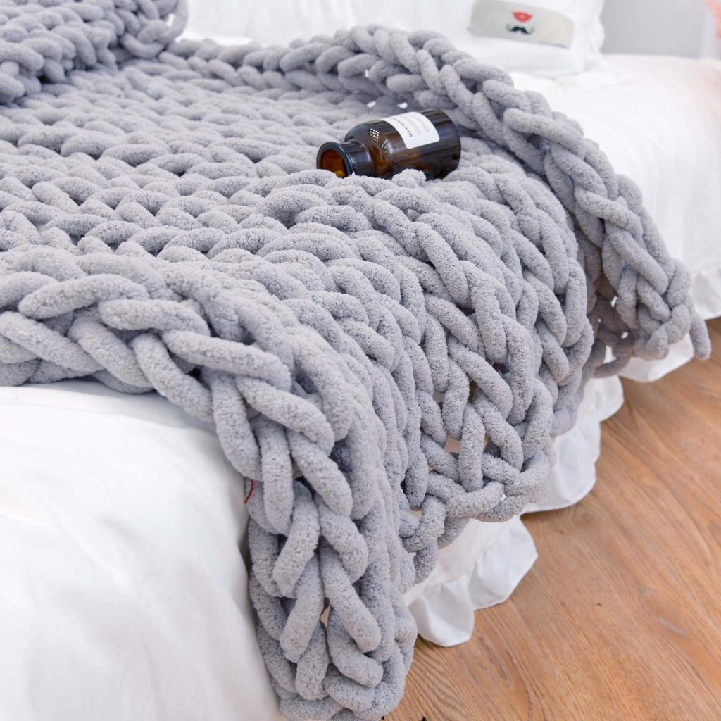 Knit Throw Blanket 20" X 25",Hand Made Large Chenille LoopBYarn Fluffy Throws for Couch Bed, Big Crochet Thick Woven Blanket