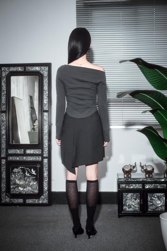 Dear Me Asymmetrical Capsule Skirt [Black Stripe]