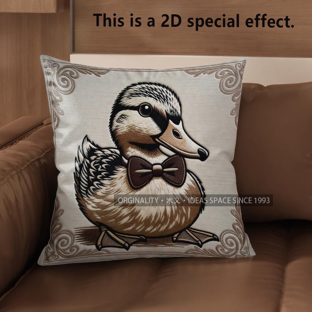 2D Adorable Duck Bow-Tie Pattern Pillow Covers Pattern Cushion Cover Suitable For Sofa Bedroom Car Pillow Cover