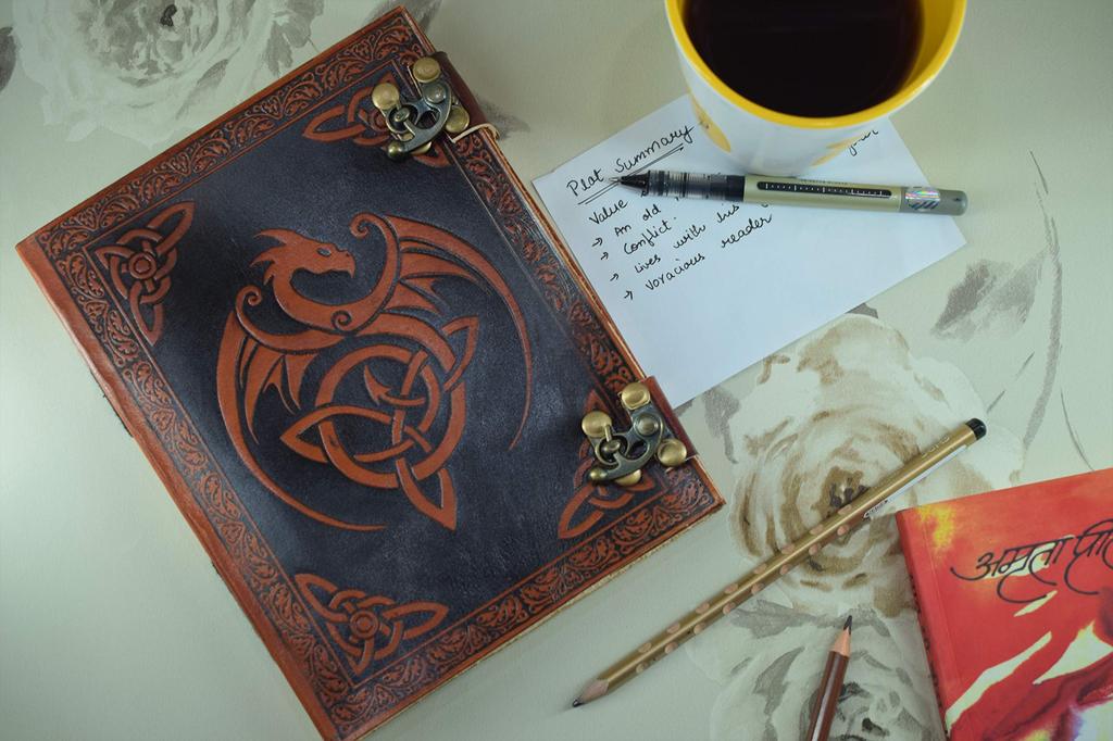 OVERDOSE Vintage Celtic Griffin Double Dragon Journal with 2 Handmade Antique Leather Bound Leather 15x20cm A5 C-locks, Journal, Journal, Sketchbook,