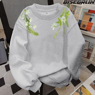 Floral Embroidery Women's Hoodie Round Neck Woman Long Sleeved Hooded Sweatshirt Autumn Loose Casual Female Top
