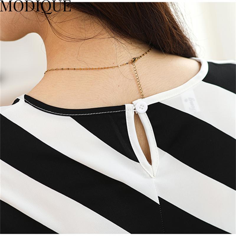 MODIQUE Printemps Été Grande Taille Femmes Casual Lâche Élégant Coton Soie Rayure Imprimé Chemisier T-Shirts Dame Mode Oversize O-cou À Manches Longues Pull
