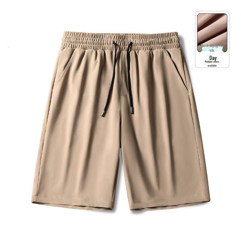 Men's Ice Silk Black Summer Sports Shorts - Casual Loose Fit, Thin, Five-Point Length