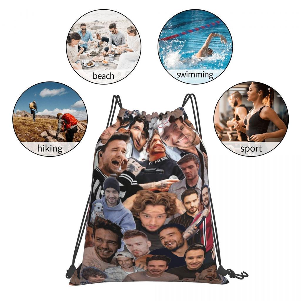 Liam Payne Photo Collage Backpacks Casual Drawstring Bags Sports Bag Book Bags for Travel School