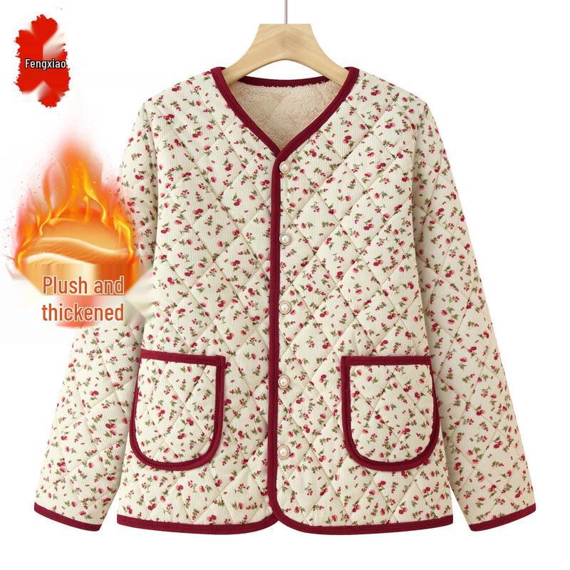

Women s Mid-Aged Fleece-Lined V-Neck Cardigan Jacket 5XL