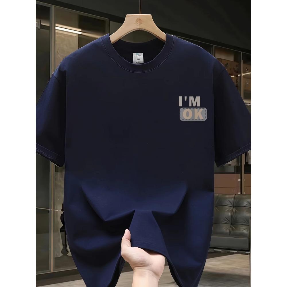 Men's summer 100 cotton fashionable casual sports loose fashion I'm OK letter printed round neck short sleeved T-shirt top