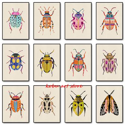 Aquarell Käfer Falter Poster Druck Bunte Insekten Leinwand Malerei Wandkunst Bild für Zimmer Heimdekor Entomologie Geschenk