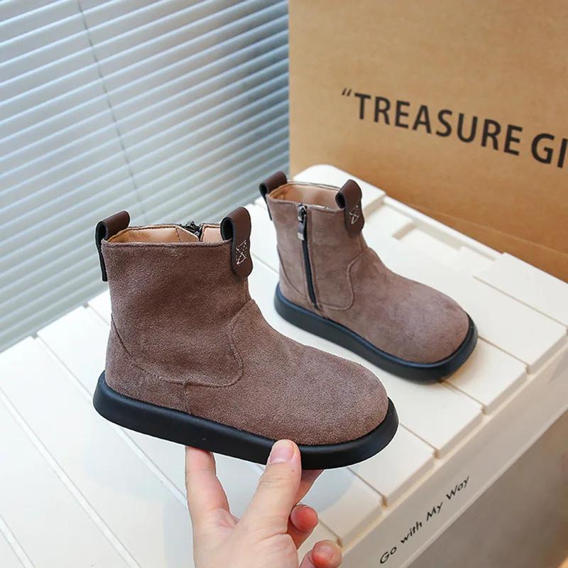 Autumn Winter Boys Girls Casual Boots British Style Children Casual Shoes Kids Anti-Slippery Outdoor Student Boots Size 23-36