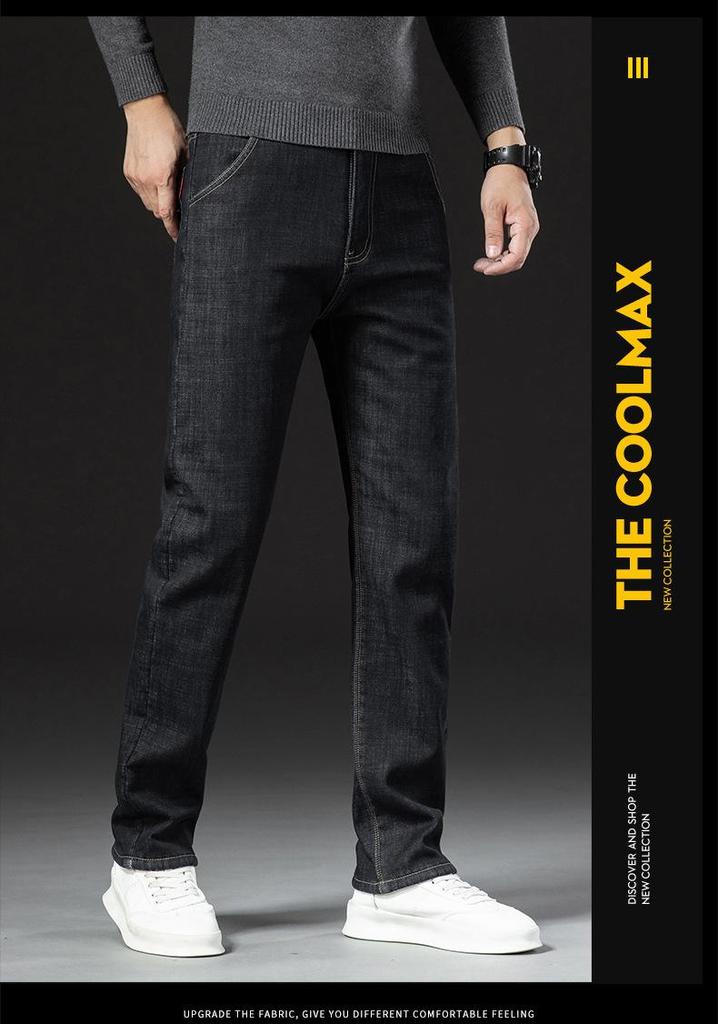 Men's Thick Velvet-Lined Stretch Denim Jeans, Loose Fit, Straight Leg, 2023 New Style, Autumn/Winter Warmth.