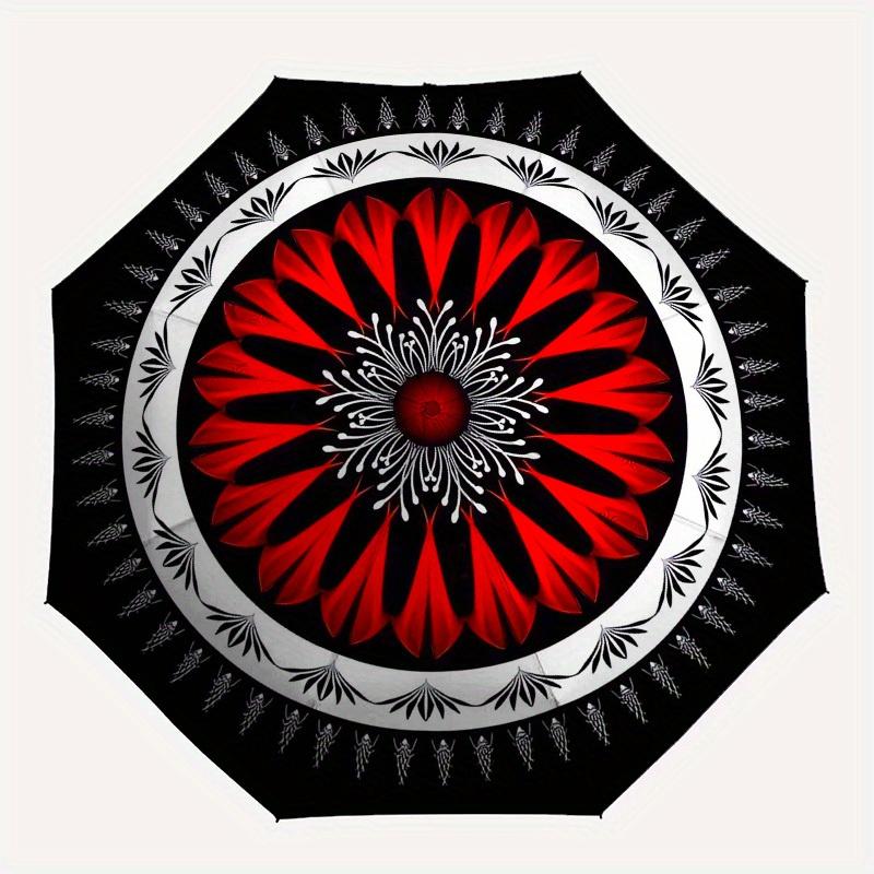 1pc Red Flower Mandala Pattern Umbrella with Plastic Handle,Suitable for All Seasons Home Travel Outdoor UmbrellaM1321