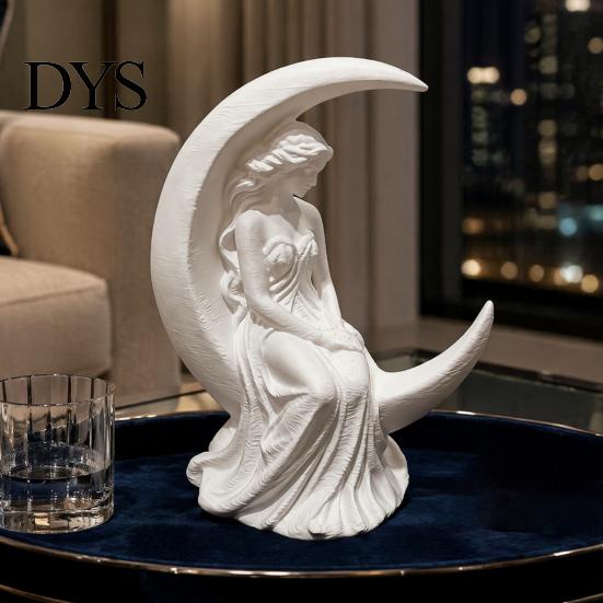 Literary Style Statue Moon Goddess Fairy Figurine, Matte White Sculpture, 3D Printed PLA Bookshelf Ornaments Winged Statue, Mystical Fantasy