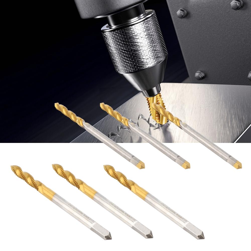 3Sets Spiral Fluted Tap Hand Tool Hardware Accessory High Speed Steel M3 M4 Gold Silver