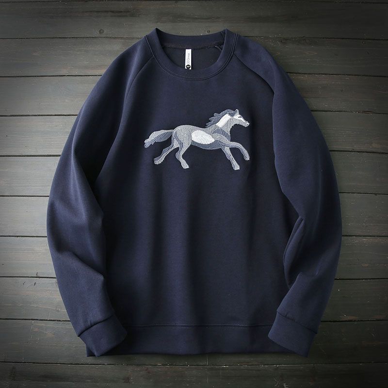 Heavy Industry Embroidery Liquid Ammonia Air Long-staple Cotton Autumn Men's round Neck Long sleeve Bottoming Shirt T-shirt Pullover Casual Hoodie