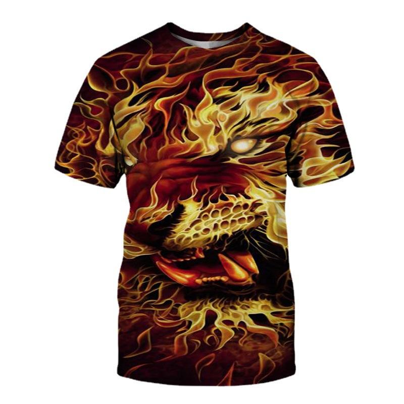 Summer Short Sleeved 3D Digital Printed Animal Lion Round Neck Men's T-shirt