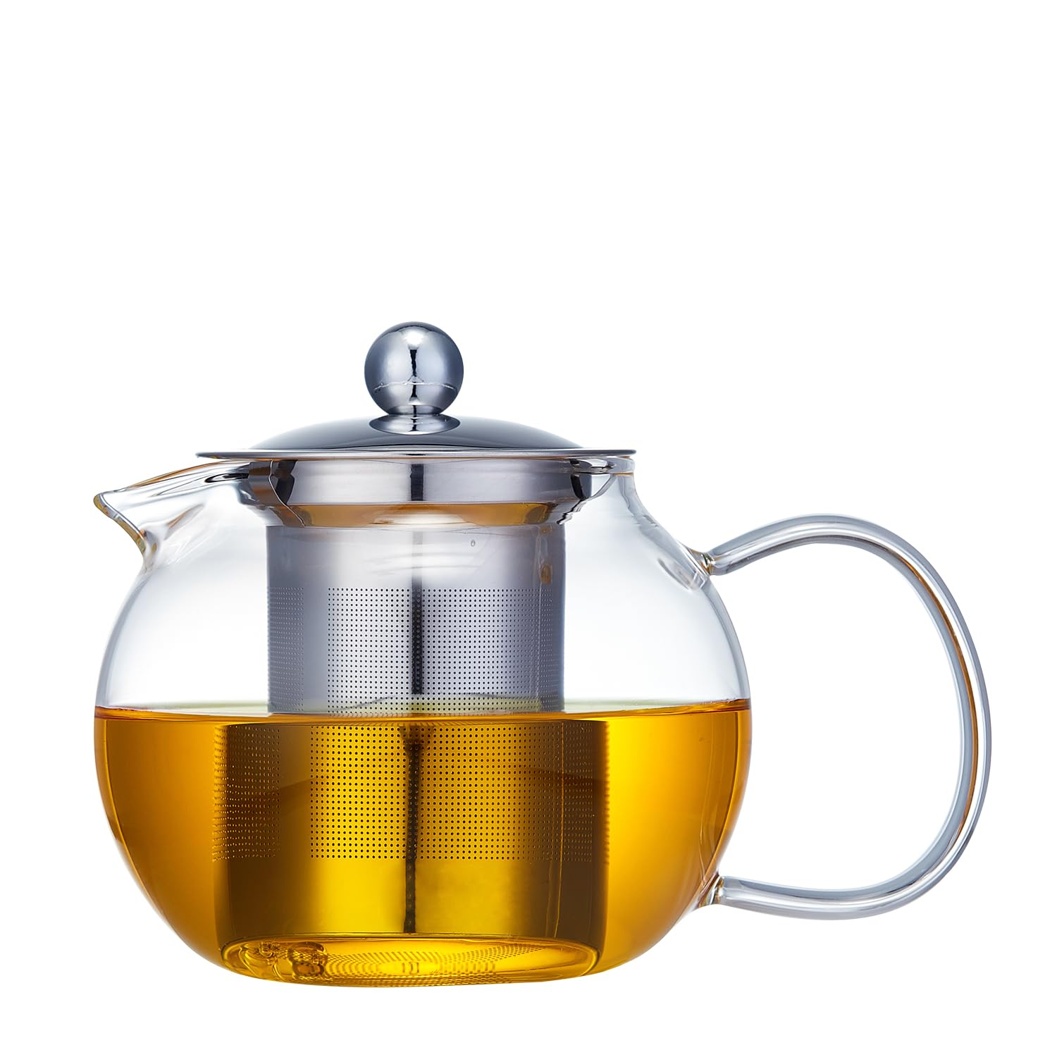 

Pokaro Tea Teapot, Heat-Resistant Glass, Perfectly Round, 650ml, with Stainless Steel Strainer, Suitable for Fine-Leaf Tea, Shatter-Resistant,
