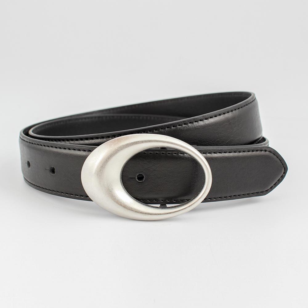 Women New Iron Ellipse Buckle Cow Hide Genuine Leather Belts Black Edged for Girls чёрный