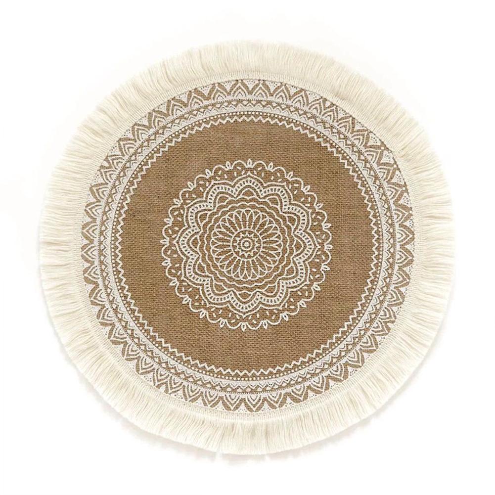4pcs Jute Simple Tableware Mat Home Round Woven Mat Restaurant Retro Decorative Placemat