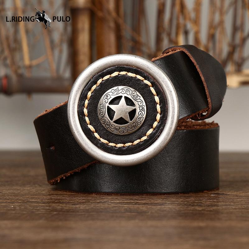 Personality Trend Thickened Genuine Leather Cowhide Smooth Buckle Belt Men's Belt Korean Style Retro All-match