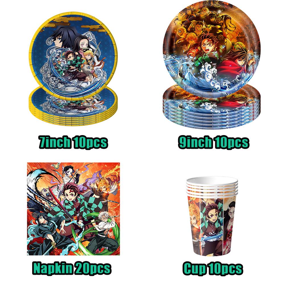 Demon Slayer Verjaardagsdecoraties Kimetsu No Yaiba Thema Anime Ballonnen Taarttoppers Sleutelhangers Verjaardagscadeaus voor Kinderen Babyborrel