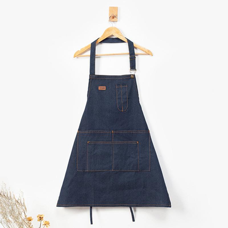 Kitchen Denim Apron Home Restaurant Café Florist Adjustable Work Apron Portable Soft Wear-resistant Overalls With Pocket