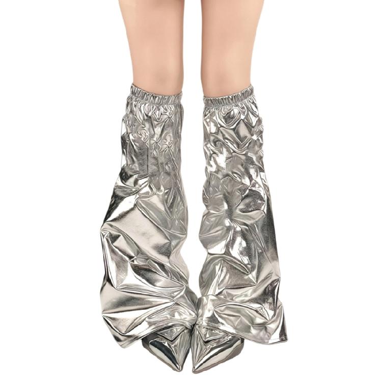 Women Punk Metallic Silver Long Leg Socks PU Leather Leg Warmers Harajuku Baggy Grunge Gaiters Boot Covers Streetwear 1