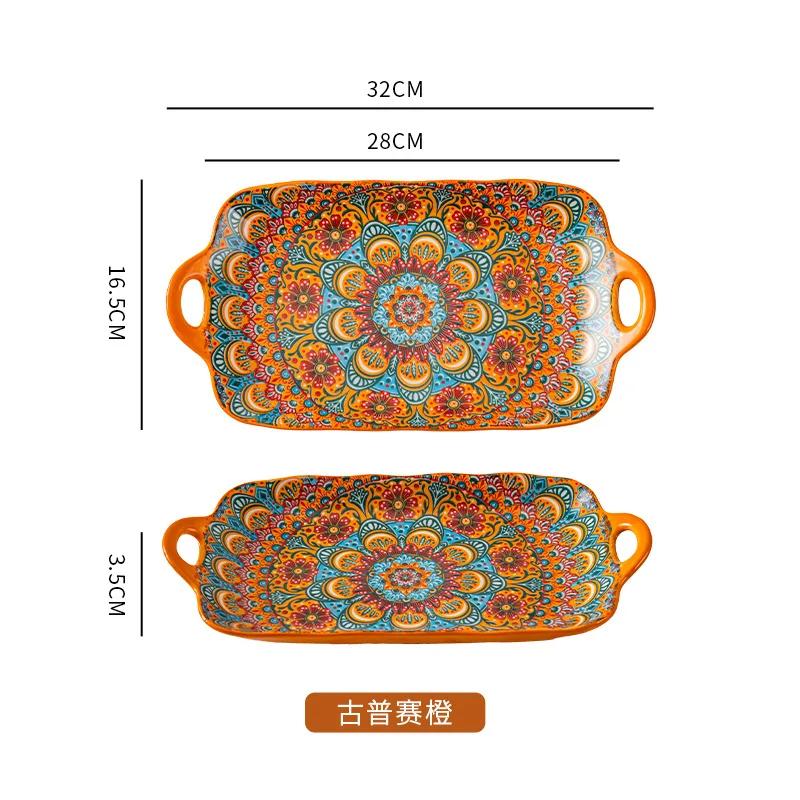 Bohemian Binaural Dinner Plates Ceramic Plate Large Rectangular Fish Plate Ceramic Sushi Dish for Home Kitchen Restaurant Gift