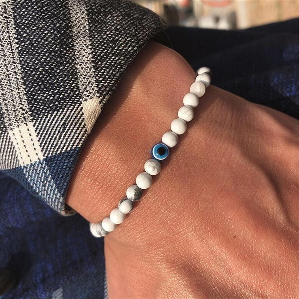 Turkish Blue Evil Eye 6mm Natural Stone Beaded Bracelets For Women Men Handmade Demon Eyes Elastic Bracelet Lucky Yoga Jewelry